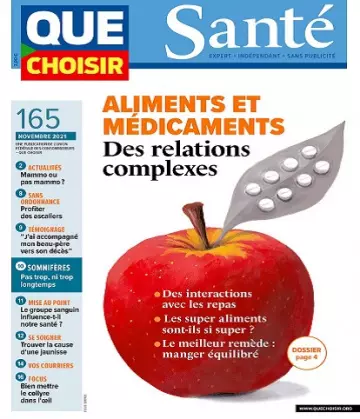 Que Choisir Santé N°165 – Novembre 2021  [Magazines]